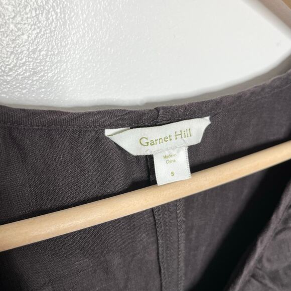 Garnet Hill Womens Sleeveless Linen Shift Dress S Brown V Neck Ruffle Oversized - Picture 5 of 9